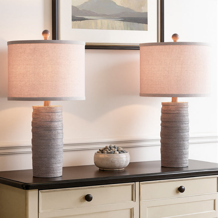 Maxax 23" Farmhouse Table Lamps Set of 2 with USB Ports, 3-Way Dimmable Resin Bedside Lamps for Living Room, Nightstand, Bedroom #T188