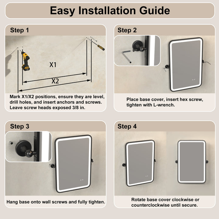 Elevate Home Modern Led Framed Tempered Anti-fog Dimmable 3-color Wall Mounted Vanity Mirror For Bathroom #52001