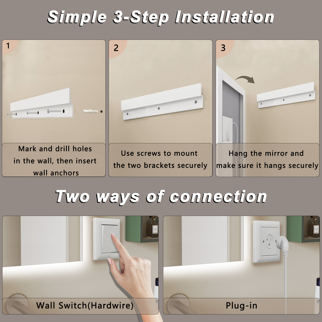 Elevate Home Modern Frameless LED Lighted Anti-Fog Dimmable Tempred Bathroom&Vanity Mirror #BL02