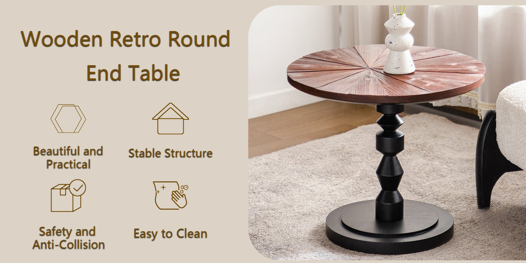 Timeless 23.6" Solid Wood Top Round End Table #25028