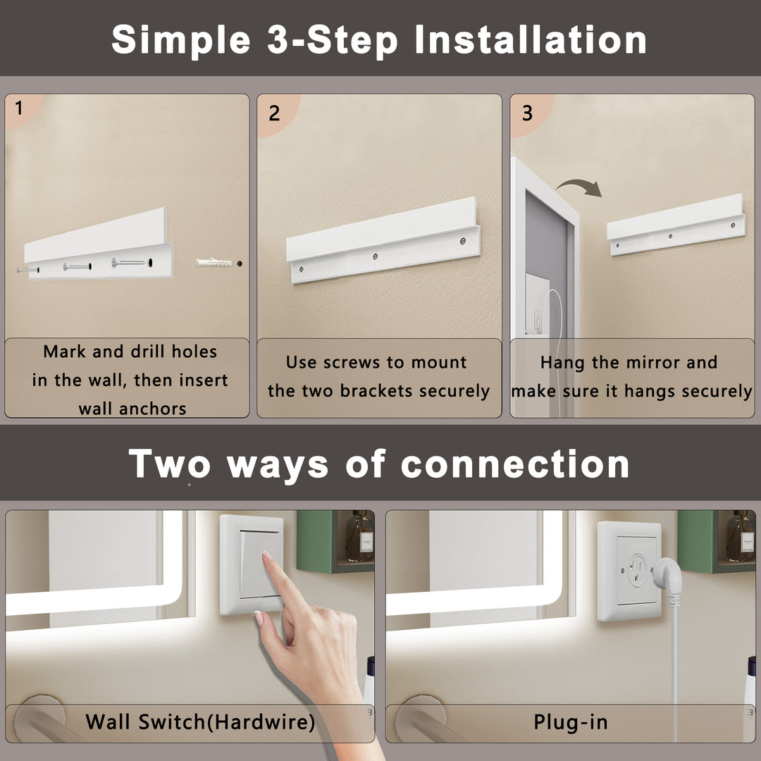 Elevate Home LED Modern Rectangular Anti-Fog Temperature Adjustable Vanity&Bathroom Mirror #RA02
