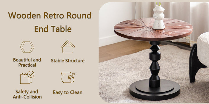 Timeless 23.6" Solid Wood Top Round End Table #25028