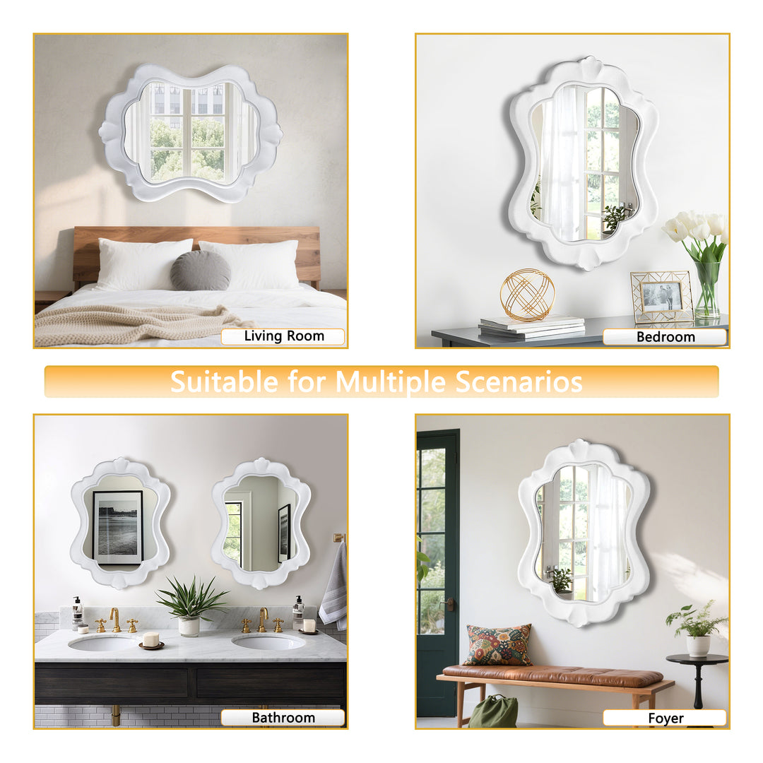 Clarity 32" X 24" Modern White Frame Asymmetrical Wall Mounted Mirror #31016
