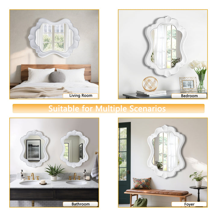 Clarity 32" X 24" Modern White Frame Asymmetrical Wall Mounted Mirror #31016