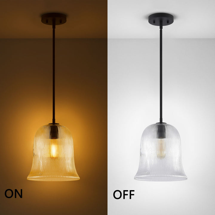 Glimmer 1-Light Metal & Glass Modern Bell Adjustable Rod Single Pendant Light #48001