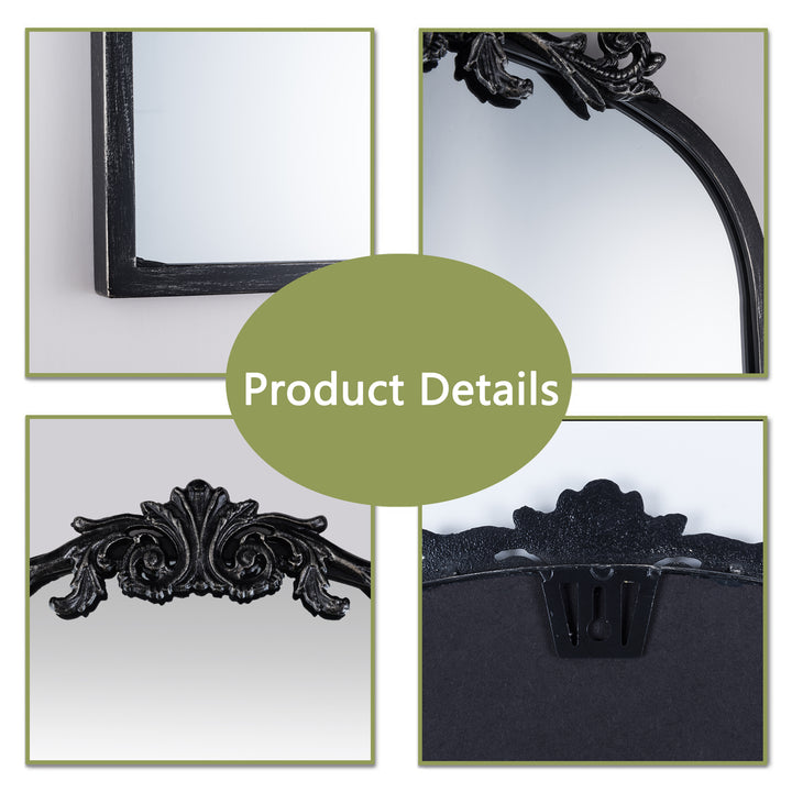 Opulence 20 in. W x 30 in. H Vintage Carved Arched Framed Wall Bathroom Vanity Mirror in Cast Iron Floral #31009