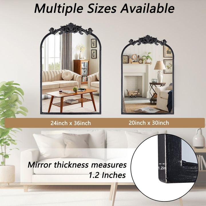 Opulence 20 in. W x 30 in. H Vintage Carved Arched Framed Wall Bathroom Vanity Mirror in Cast Iron Floral #31009