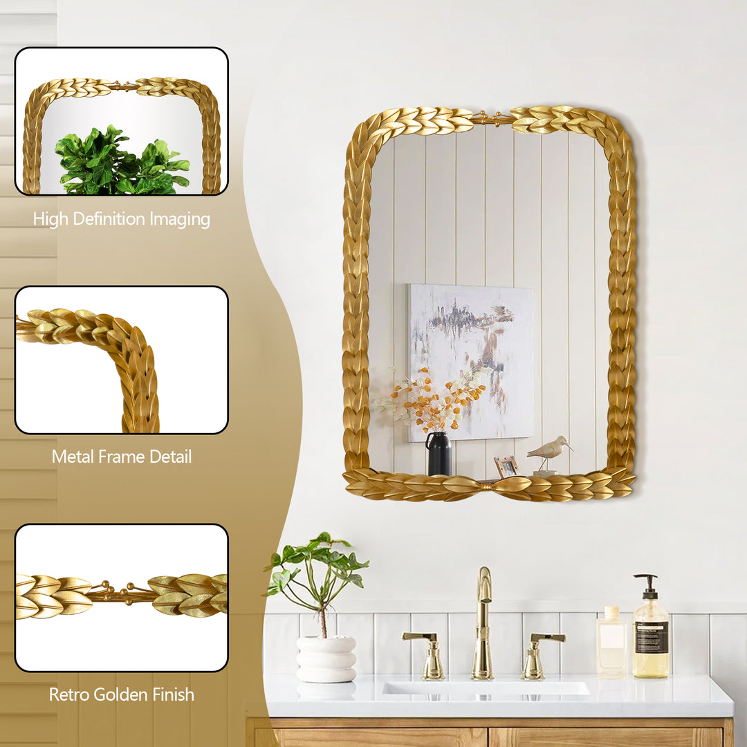 24 in. W x 32 in. H Rectangular Framed Wall Bathroom Vanity Mirror in Gold Leaf Finshed #25012