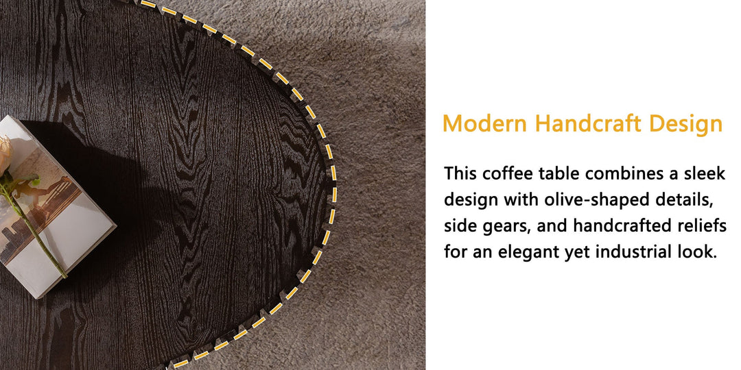 Timeless Round Coffee Table Handcrafted Relief Wooden Olive-Shaped Tea Table For Living Room #25013