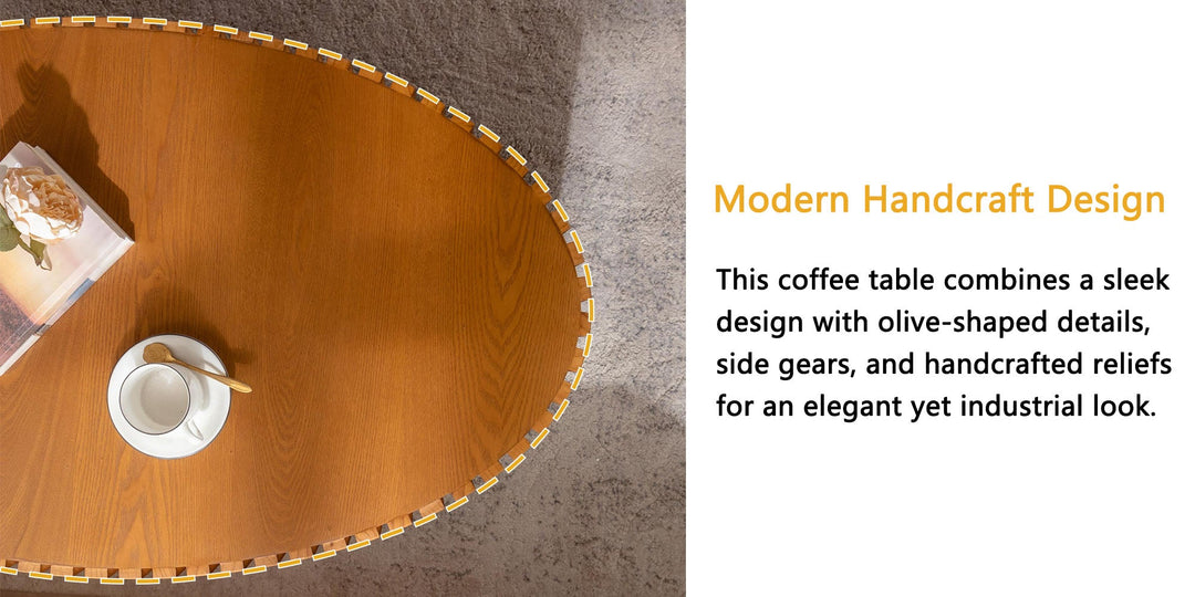 Timeless Round Coffee Table Handcrafted Relief Wooden Olive-Shaped Tea Table For Living Room #25013