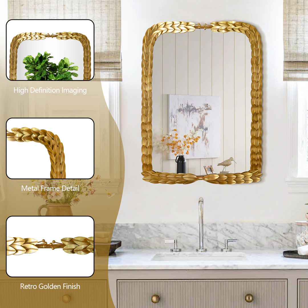 24 in. W x 32 in. H Rectangular Framed Wall Bathroom Vanity Mirror in Gold Leaf Finshed #25012