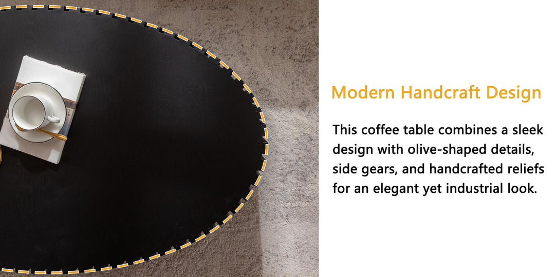 Timeless Round Coffee Table Handcrafted Relief Wooden Olive-Shaped Tea Table For Living Room #25013