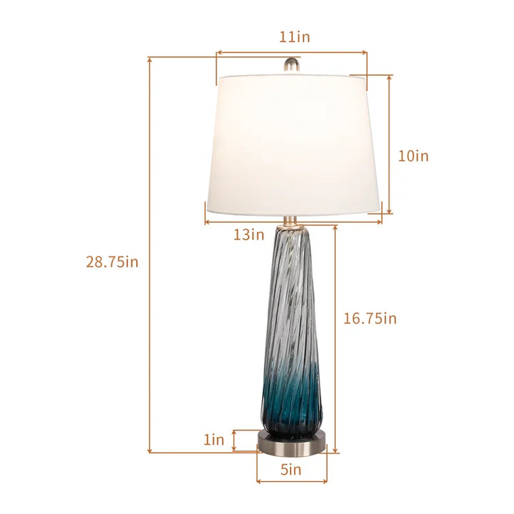 Maxax 28.75 Gradient Blue Glass Bedside Table Lamps with White Fabric Shade Set of 2