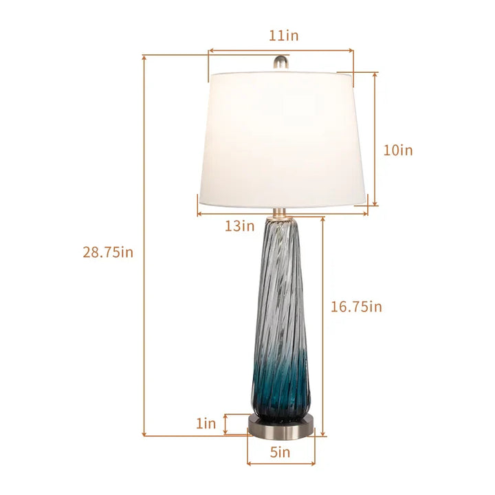 Maxax 28.75 Gradient Blue Glass Bedside Table Lamps with White Fabric Shade Set of 2 #T18