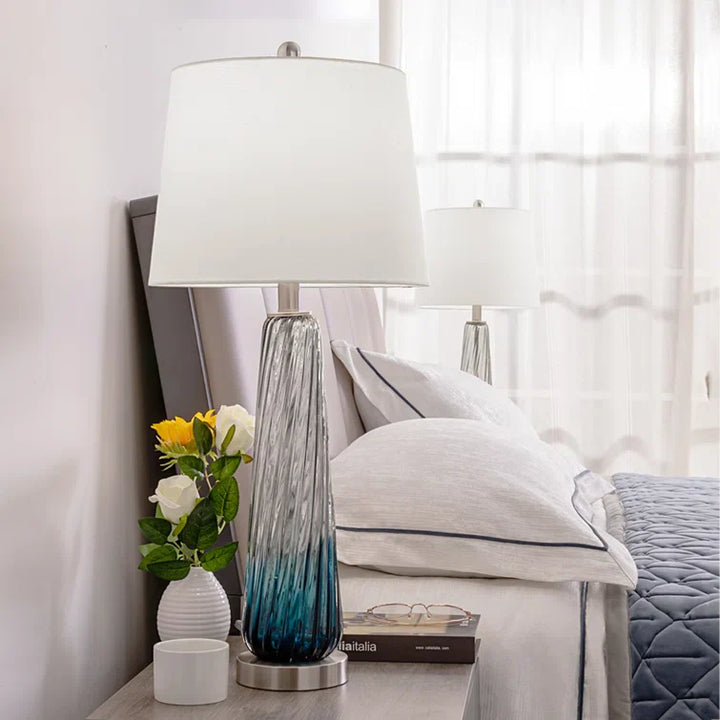 Maxax 28.75 Gradient Blue Glass Bedside Table Lamps with White Fabric Shade Set of 2 #T18