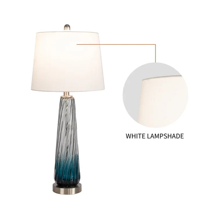 Maxax 28.75 Gradient Blue Glass Bedside Table Lamps with White Fabric Shade Set of 2 #T18