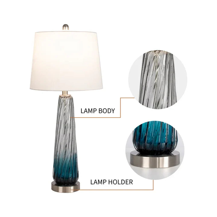 Maxax 28.75 Gradient Blue Glass Bedside Table Lamps with White Fabric Shade Set of 2 #T18