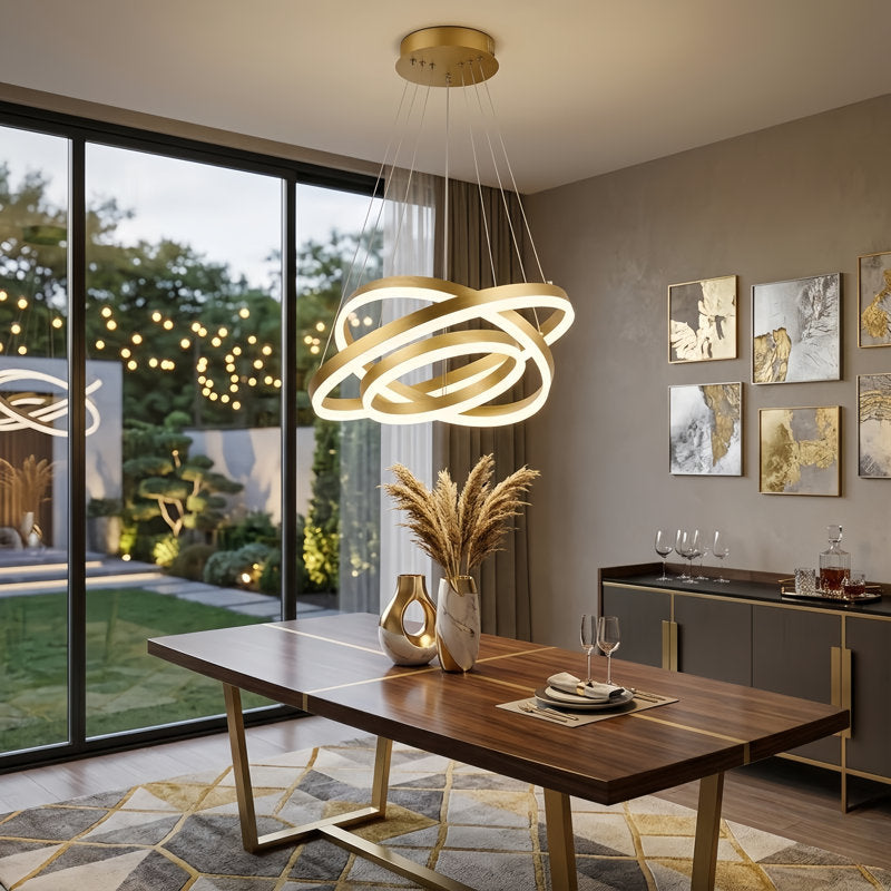 20"w Led Sprayed And Brushed Gold Aluminum Material And Acrylic Modern Chandelier Light For Living Room/bedroom #YX-22