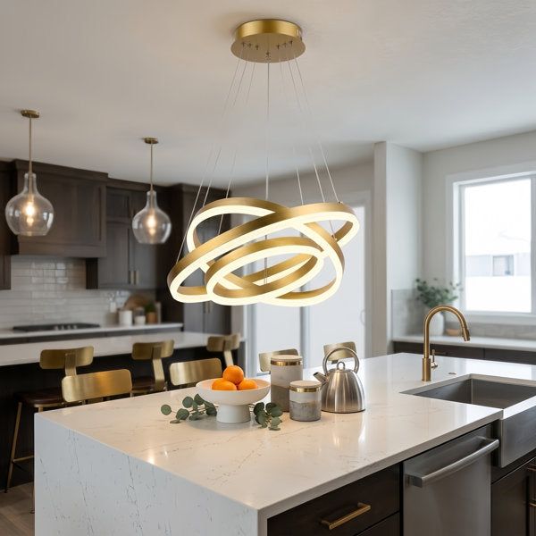 20"w Led Sprayed And Brushed Gold Aluminum Material And Acrylic Modern Chandelier Light For Living Room/bedroom #YX-22