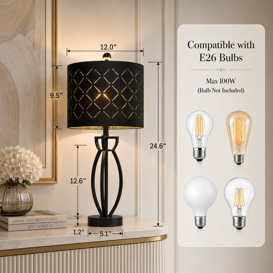 Vibe 24.6'' Traditional Gold Metal Table Lamp With Usb For Living Room/Bedroom #T274