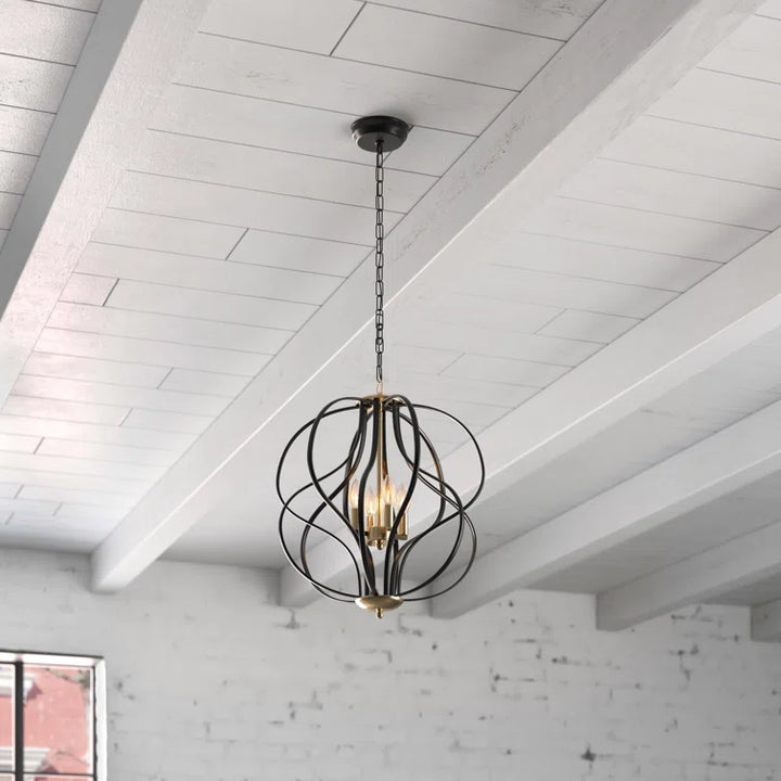 Maxax 4-Light Lantern&Candle Style Globe&Geometric Black&Gold Chandelier With Wrought Iron Accents #MX19118