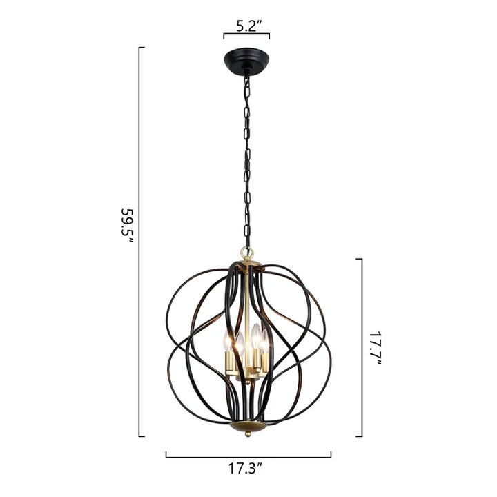 Maxax 4-Light Lantern&Candle Style Globe&Geometric Black&Gold Chandelier With Wrought Iron Accents #MX19118
