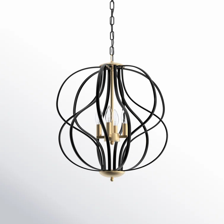 Maxax 4-Light Lantern&Candle Style Globe&Geometric Black&Gold Chandelier With Wrought Iron Accents #MX19118