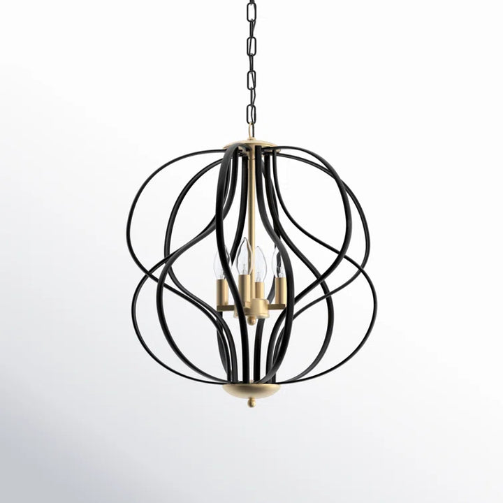 Maxax 4-Light Lantern&Candle Style Globe&Geometric Black&Gold Chandelier With Wrought Iron Accents #MX19118