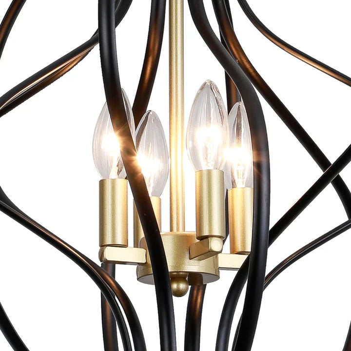 Maxax 4-Light Lantern&Candle Style Globe&Geometric Black&Gold Chandelier With Wrought Iron Accents #MX19118