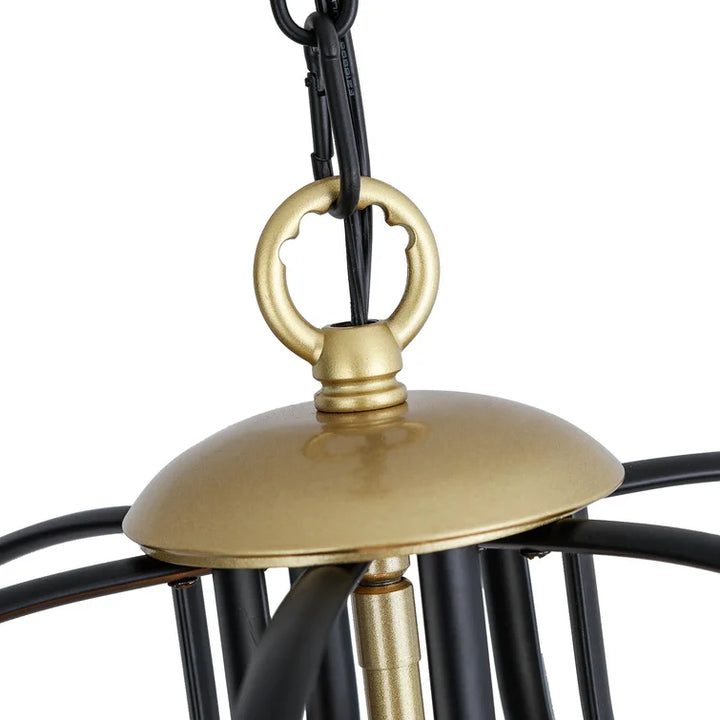 Maxax 4-Light Lantern&Candle Style Globe&Geometric Black&Gold Chandelier With Wrought Iron Accents #MX19118