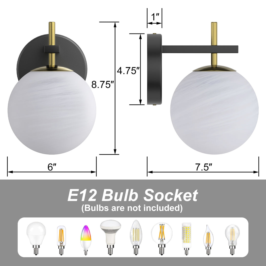 Nimbus 1 - Light Dimmable Iron ETL Bathroom Vanity Light with Round Shape Cloud Glass Shade #CLB29015