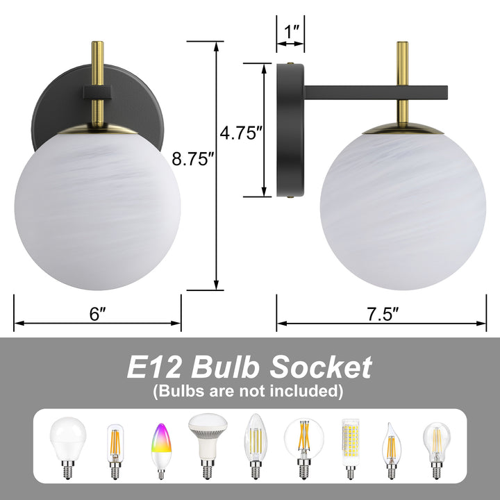 Nimbus 1 - Light Dimmable Iron ETL Bathroom Vanity Light with Round Shape Cloud Glass Shade #CLB29015