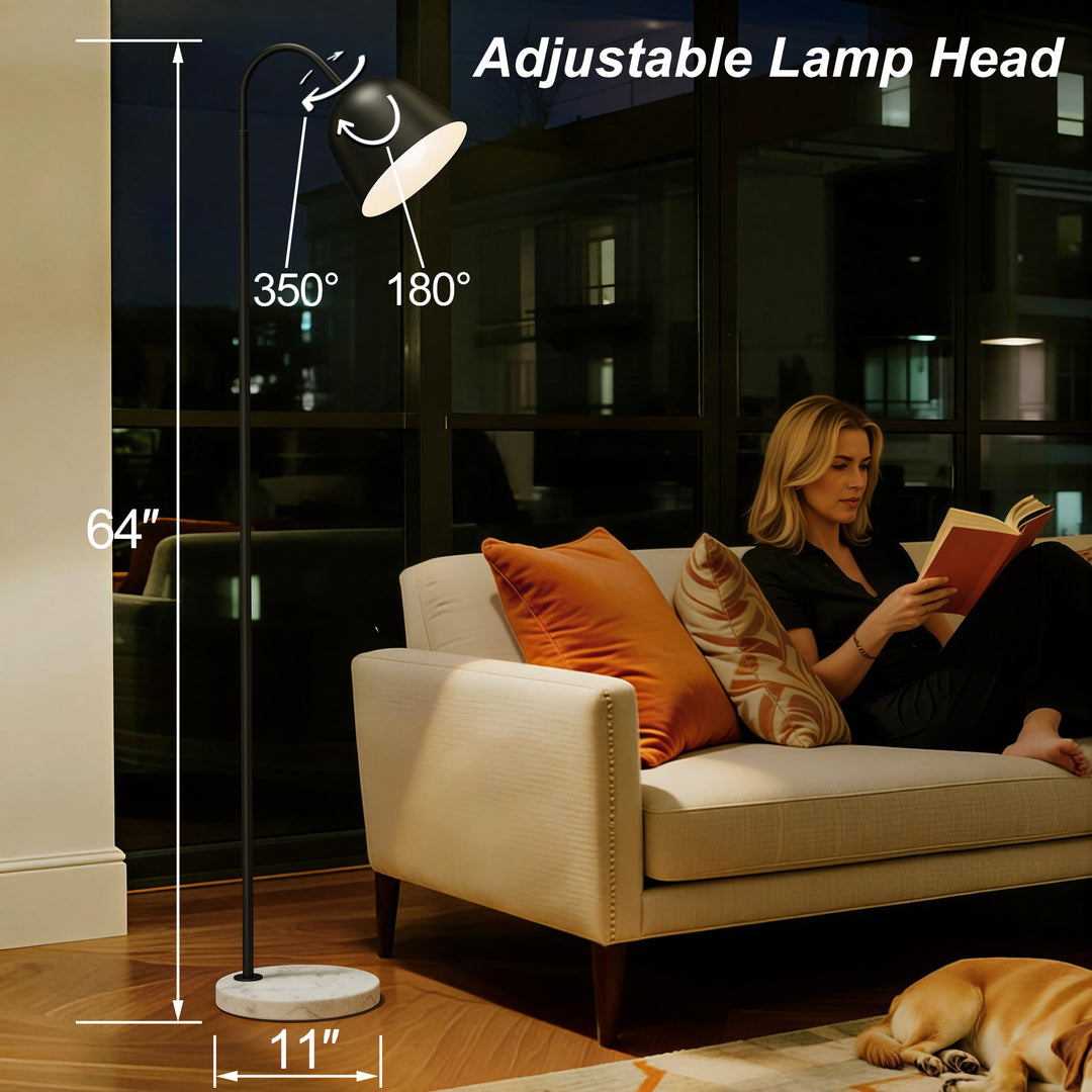 64" Modern Metal Floor Lamp, Polished Gold Finish, 350° Swivel & 90° Tilting Head, Foot Switch Standing Lamp For Living Room, Bedroom, Office #F268-BK
