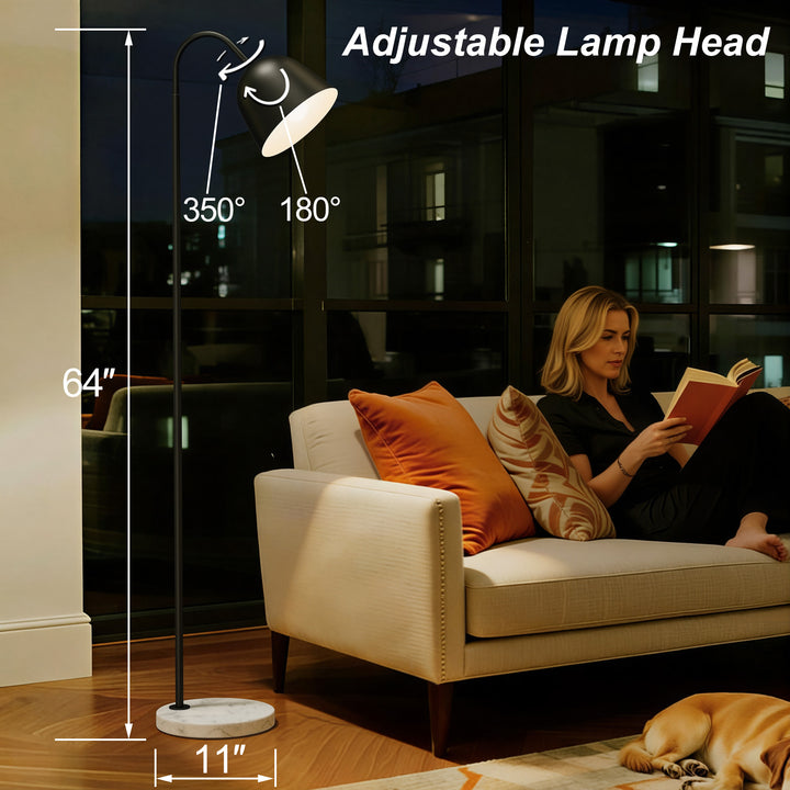 64" Modern Metal Floor Lamp, Polished Gold Finish, 350° Swivel & 90° Tilting Head, Foot Switch Standing Lamp For Living Room, Bedroom, Office #F268-BK