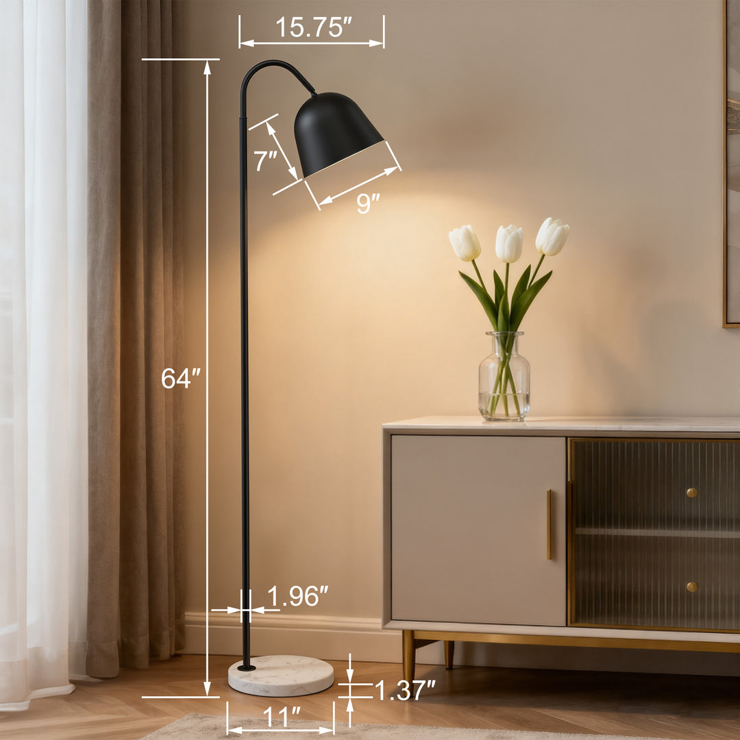 64" Modern Metal Floor Lamp, Polished Gold Finish, 350° Swivel & 90° Tilting Head, Foot Switch Standing Lamp For Living Room, Bedroom, Office #F268-BK