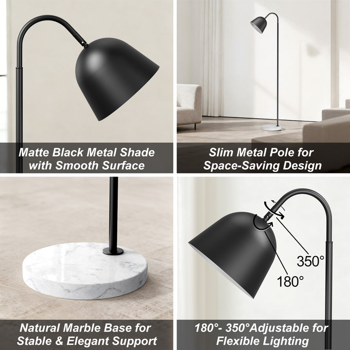 64" Modern Metal Floor Lamp, Polished Gold Finish, 350° Swivel & 90° Tilting Head, Foot Switch Standing Lamp For Living Room, Bedroom, Office #F268-BK