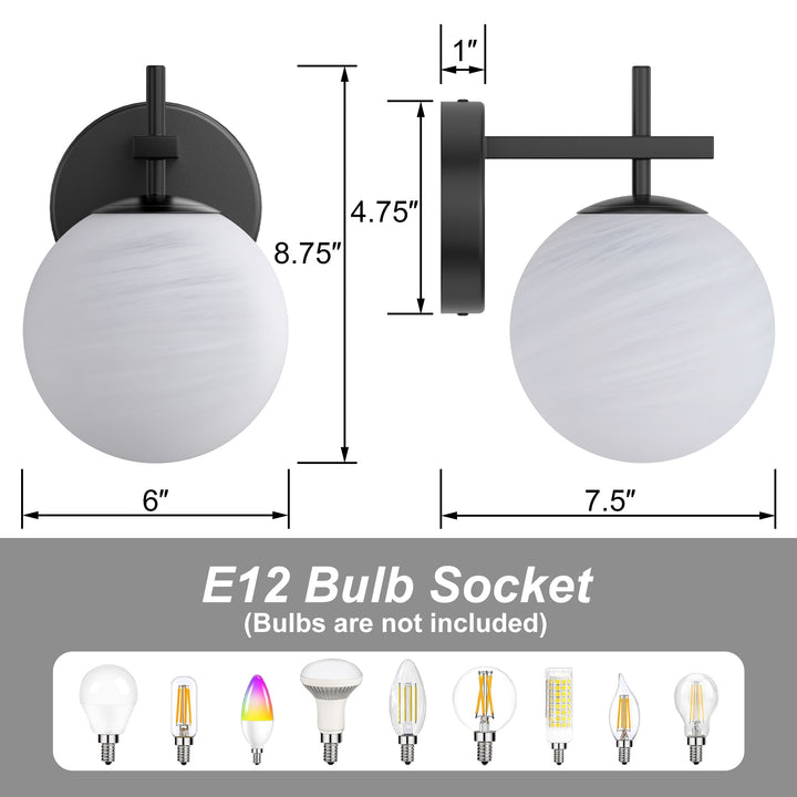 Nimbus 1 - Light Dimmable Iron ETL Bathroom Vanity Light with Round Shape Cloud Glass Shade #CLB29015
