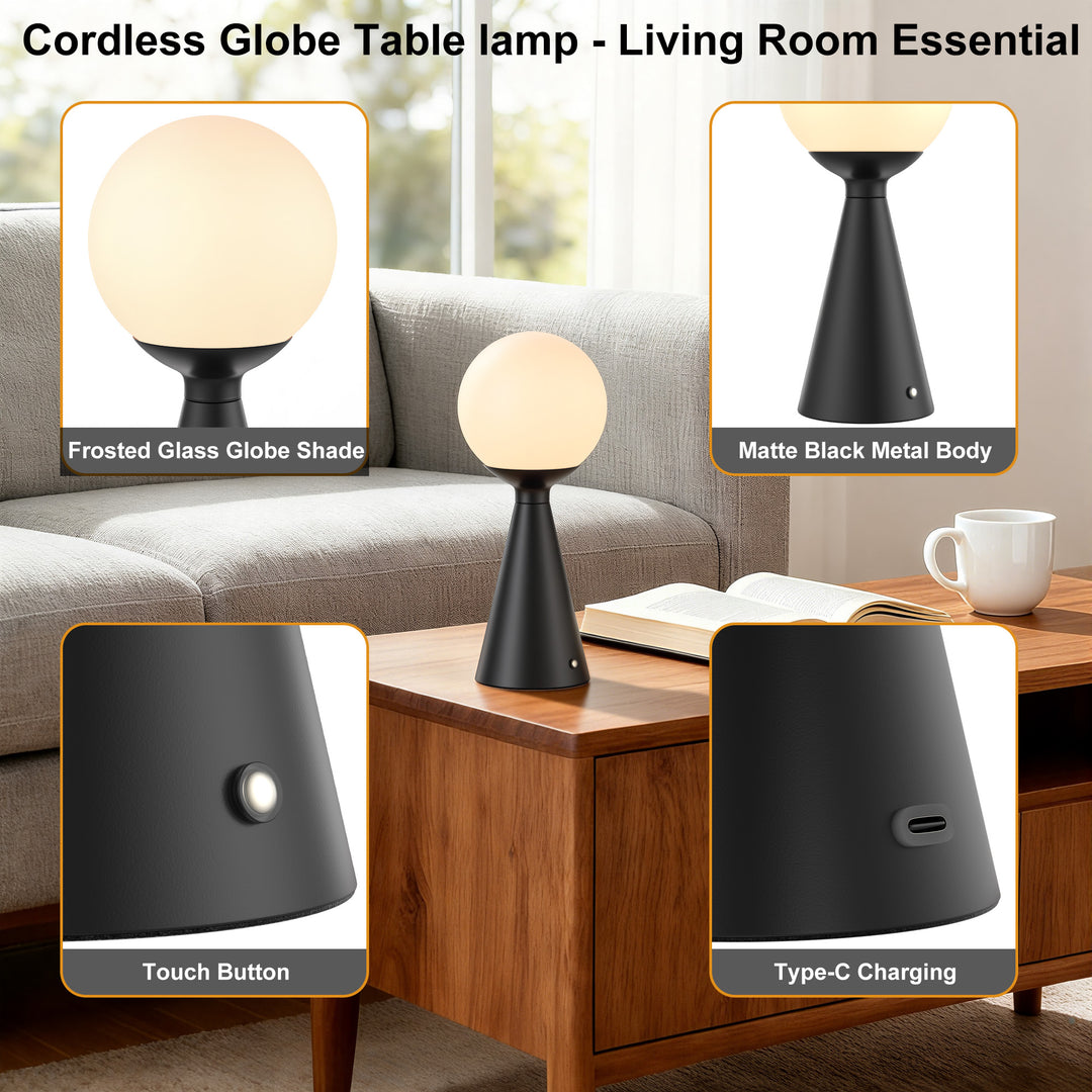 Vivid 13" Modern Rechargeable Touch Led Table Lamp With Round Shade And Usb-C Charging #T279