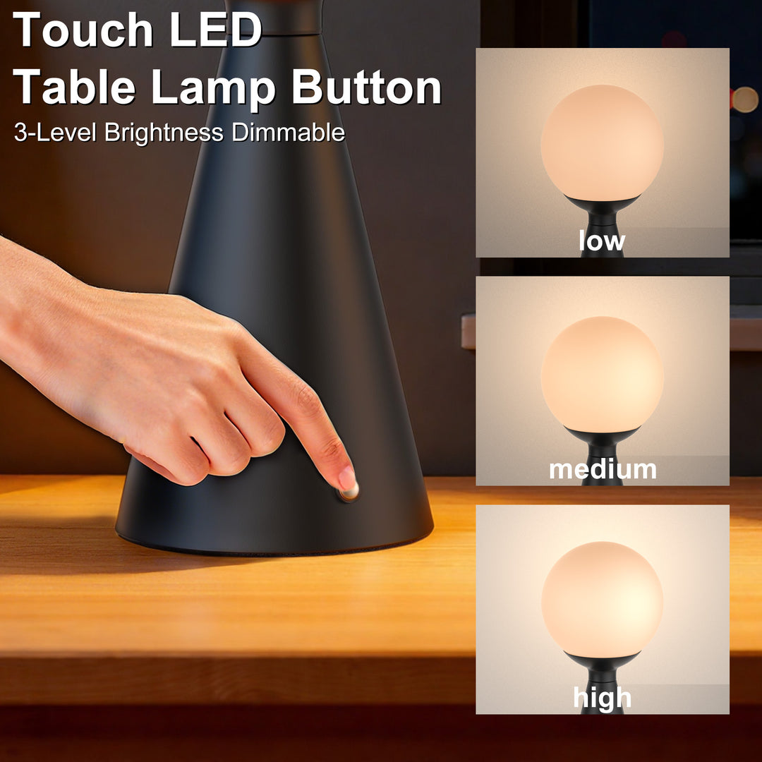 Vivid 13" Modern Rechargeable Touch Led Table Lamp With Round Shade And Usb-C Charging #T279