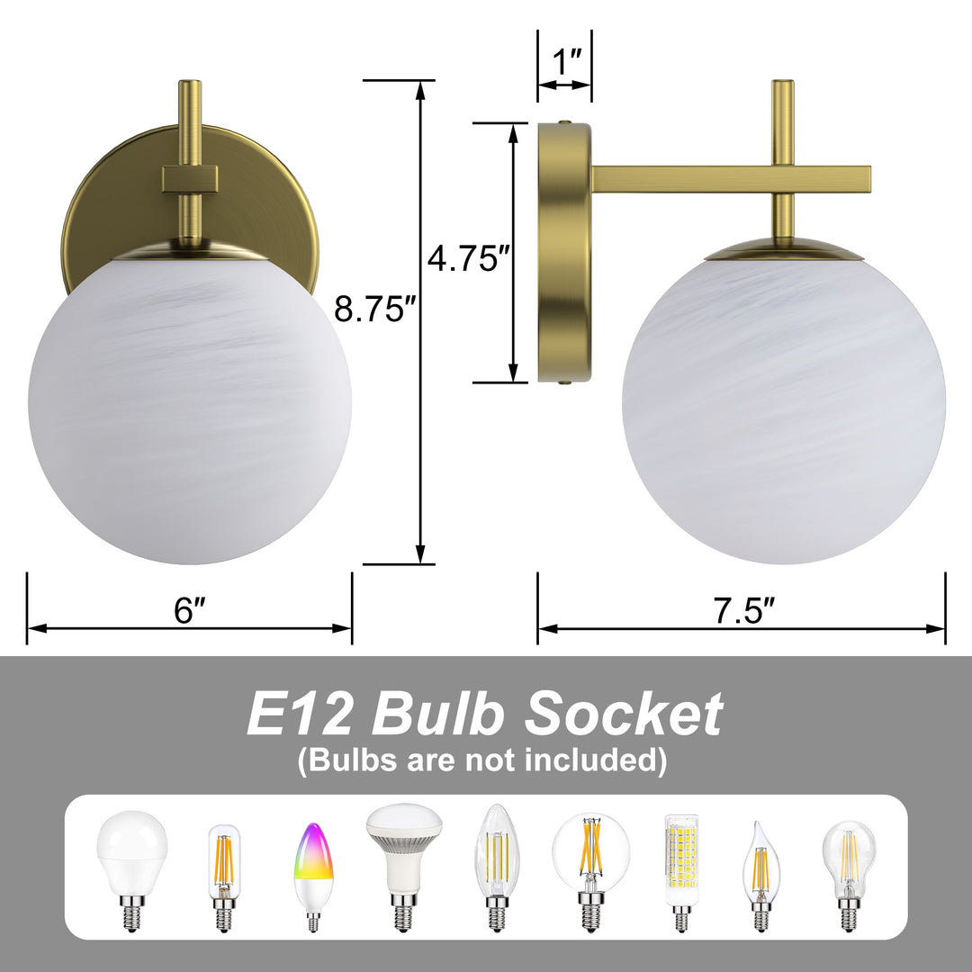 Nimbus 1 - Light Dimmable Iron ETL Bathroom Vanity Light with Round Shape Cloud Glass Shade #CLB29015