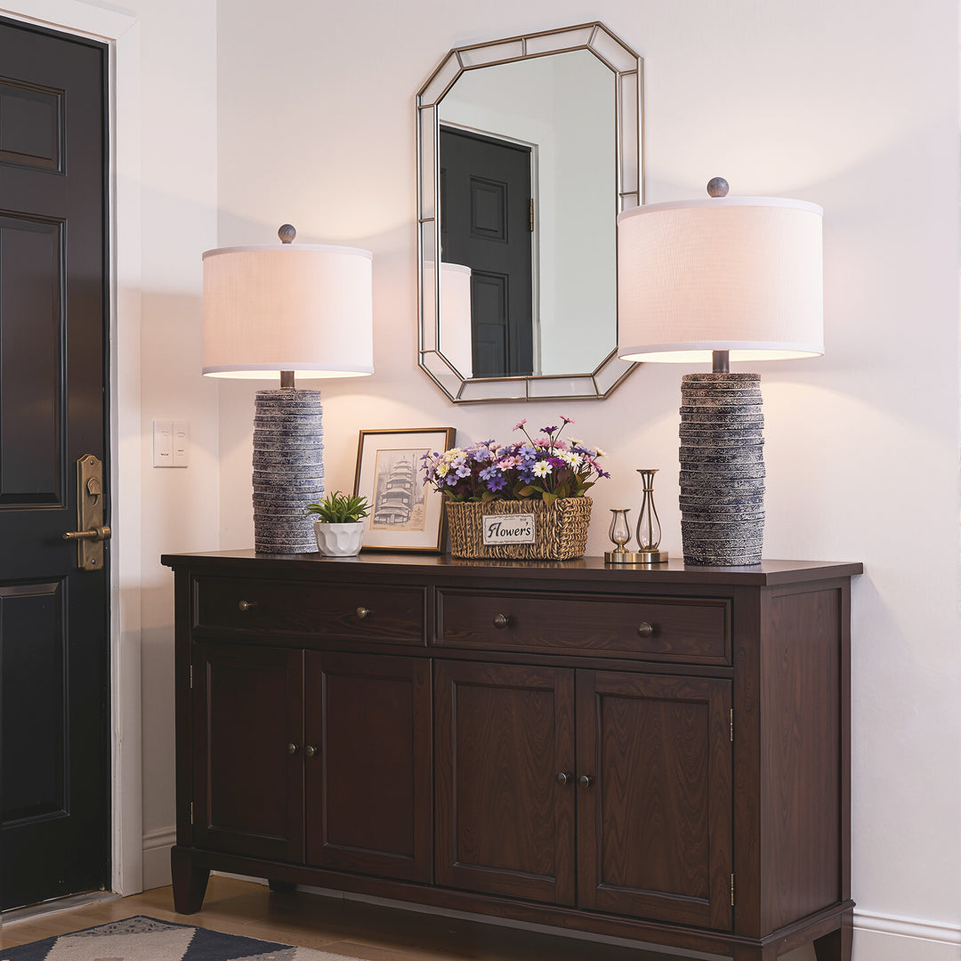 Maxax 23" Farmhouse Table Lamps Set of 2 with USB Ports, 3-Way Dimmable Resin Bedside Lamps for Living Room, Nightstand, Bedroom #T188