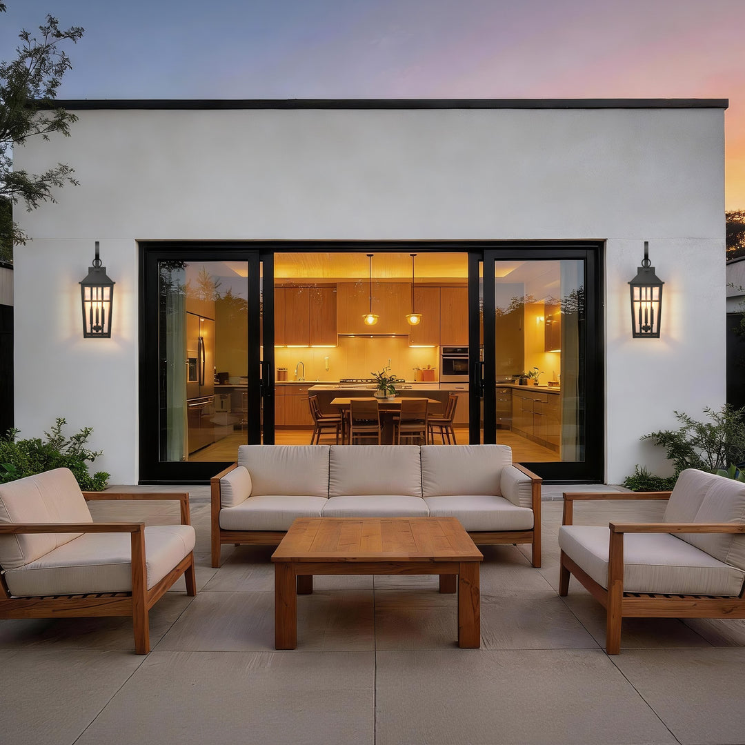 Solstice 12.6''H Black Iron Clear Tempered Glass Outdoor Wall Light with Dusk to Dawn and Built-In GFCI Outlet (Set of 2) #OW7118