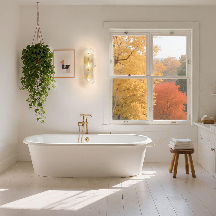 Lumin 3 - Light 𝟭𝟵.𝟱-𝗜𝗡𝗖𝗛 𝗪 Dimmable Metal Brass Etl Wall Sconces With Petal-shaped Glass #48003