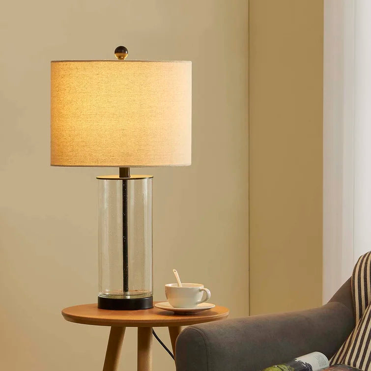 Maxax 23" Modern Glass Table Lamps Set of 2, 3-Way Dimmable Bedside Nightstand Lamps with Clear Bubble Glass, Gold End Table Lamps with White Fabric Shade for Living Room Bedrooms #T27
