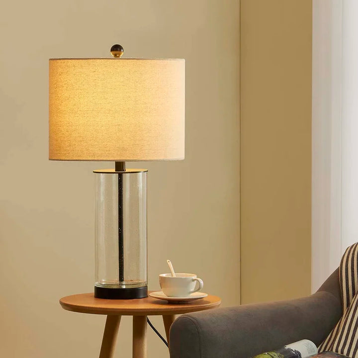 Maxax 23" Modern Glass Table Lamps Set of 2, 3-Way Dimmable Bedside Nightstand Lamps with Clear Bubble Glass, Gold End Table Lamps with White Fabric Shade for Living Room Bedrooms #T27