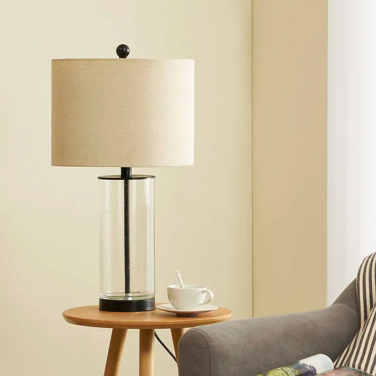 Maxax 23" Modern Glass Table Lamps Set of 2, 3-Way Dimmable Bedside Nightstand Lamps with Clear Bubble Glass, Gold End Table Lamps with White Fabric Shade for Living Room Bedrooms #T27