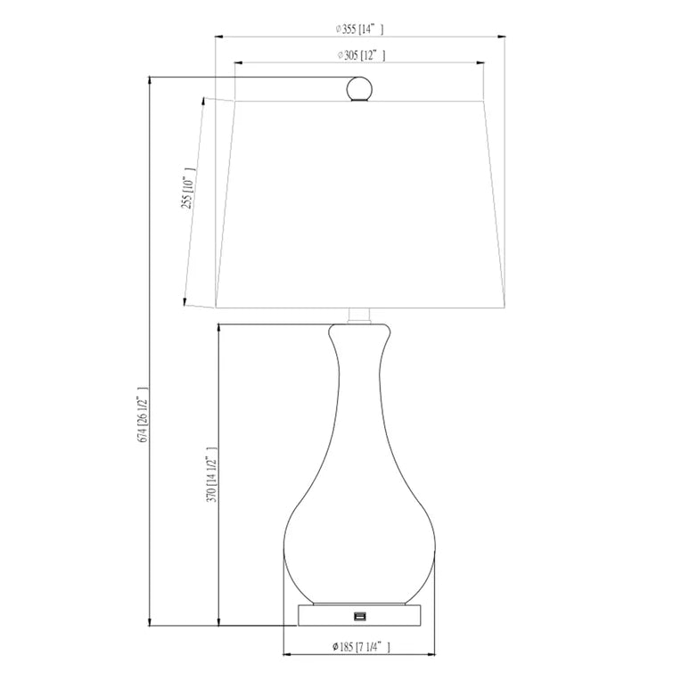 Maxax Metal & Mercury Glass Bedside Table Lamp with USB charging port Set of 2