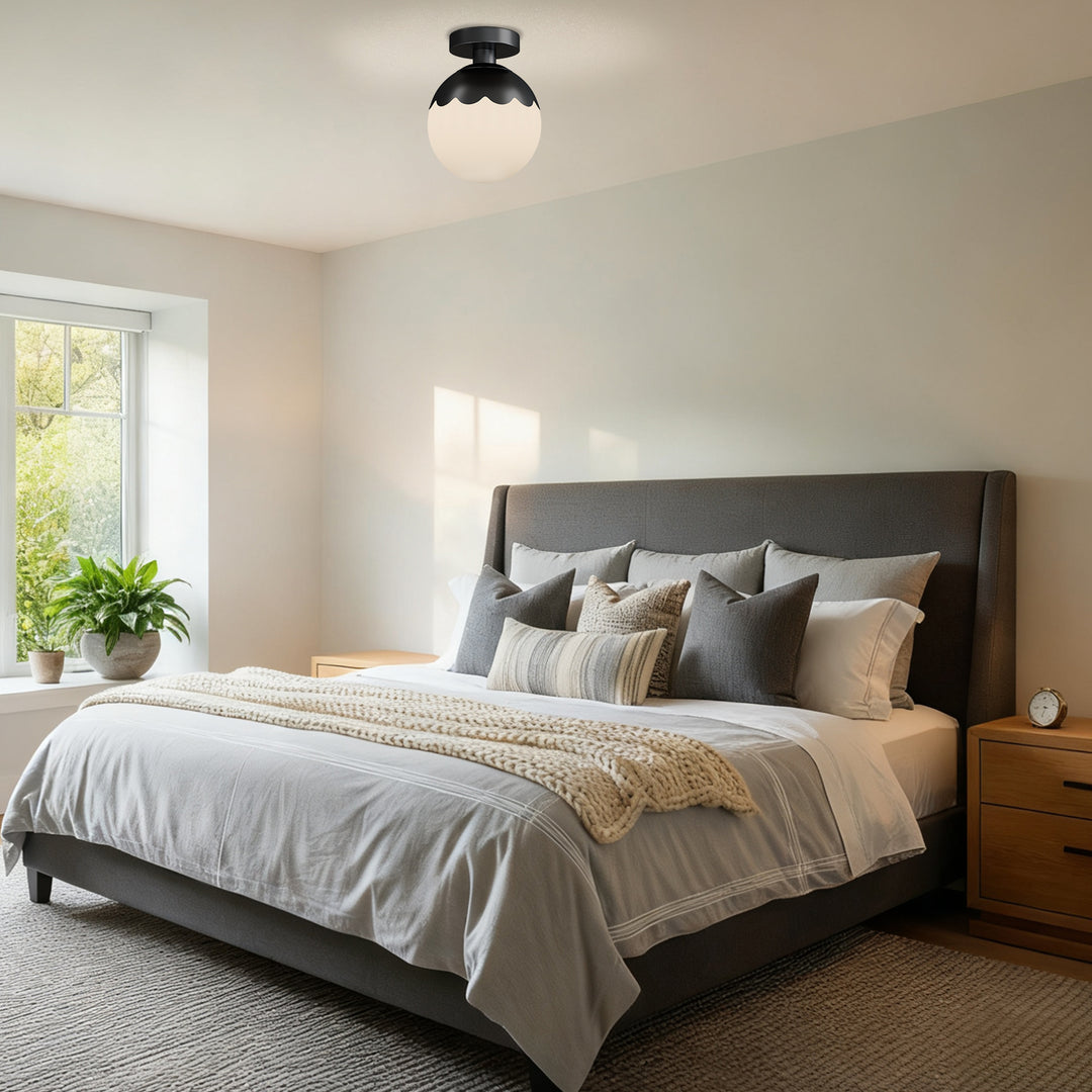 7.78 "-1 Light Paint Black /Brushed Brass /Brushed Nickel Modern Minimalist Milky White Glass Globe Semi Flush Mount Lighting Fixture For Bedroom/Hallway ＃C001