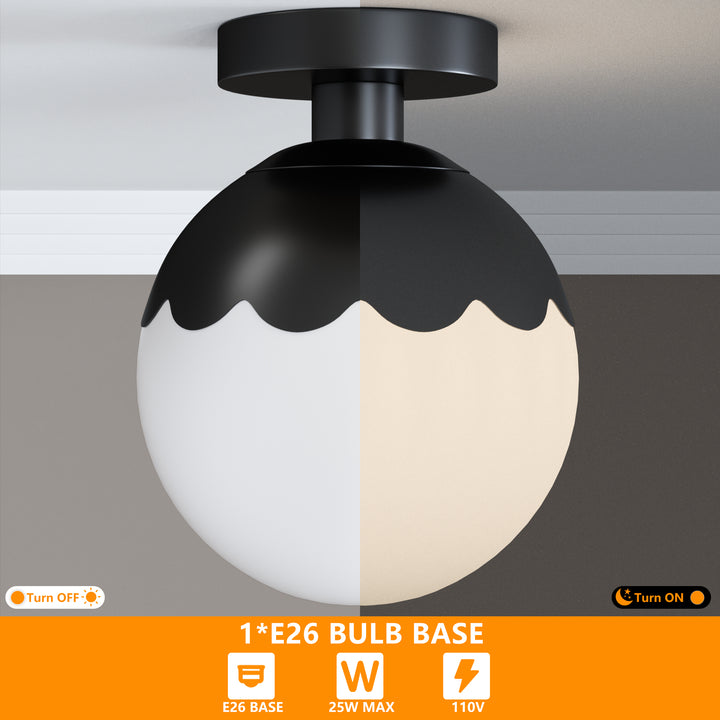 7.78 "-1 Light Paint Black /Brushed Brass /Brushed Nickel Modern Minimalist Milky White Glass Globe Semi Flush Mount Lighting Fixture For Bedroom/Hallway ＃C001