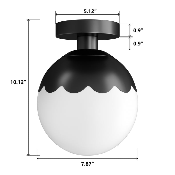 7.78 "-1 Light Paint Black /Brushed Brass /Brushed Nickel Modern Minimalist Milky White Glass Globe Semi Flush Mount Lighting Fixture For Bedroom/Hallway ＃C001